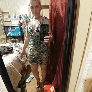 A very colorful and animal prints sexy club dress